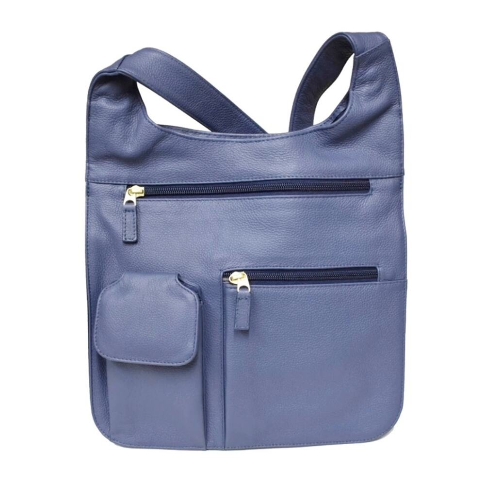 JPOurse‎ Genuine Leather The Traveler Crossbody Bag Denim Blue Adjustable Strap